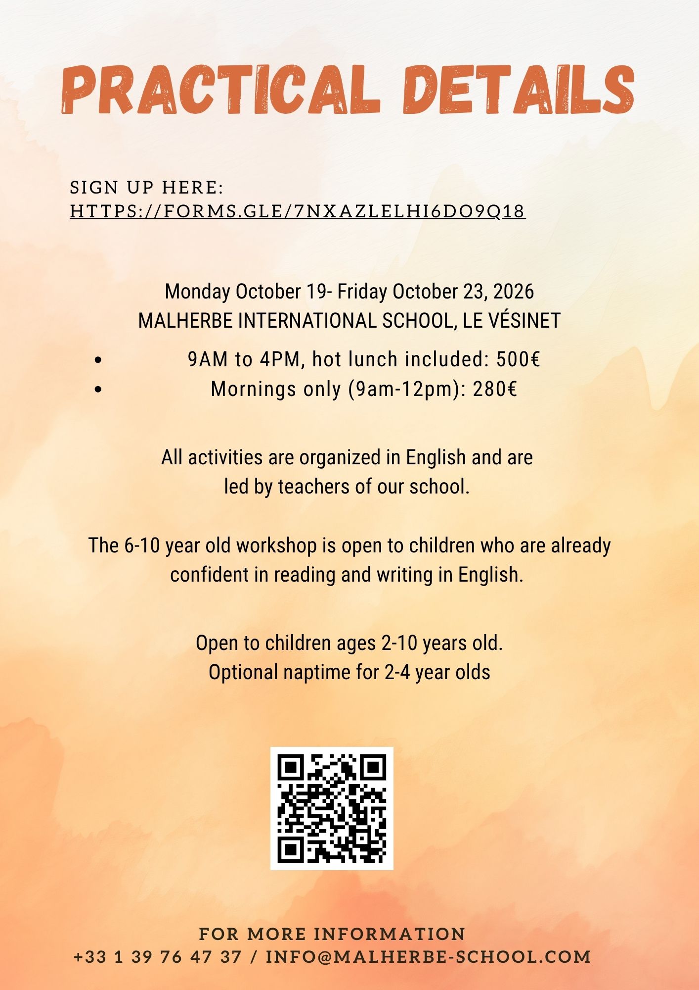 Autumn 2026 Holiday Camp at Malherbe Inernational School - details